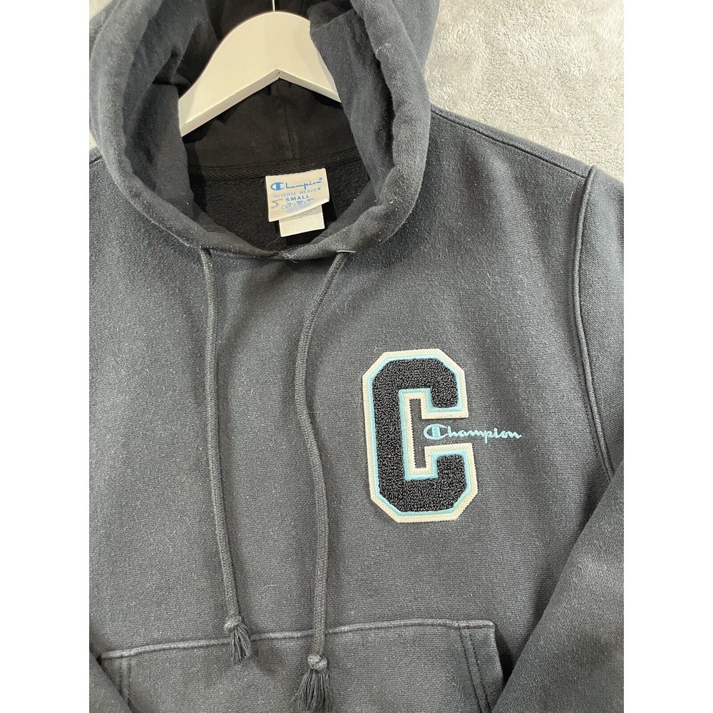 Champion Hoodie Reverse Weave Sz S Black Heavyweight Embroidered Logo Preppy